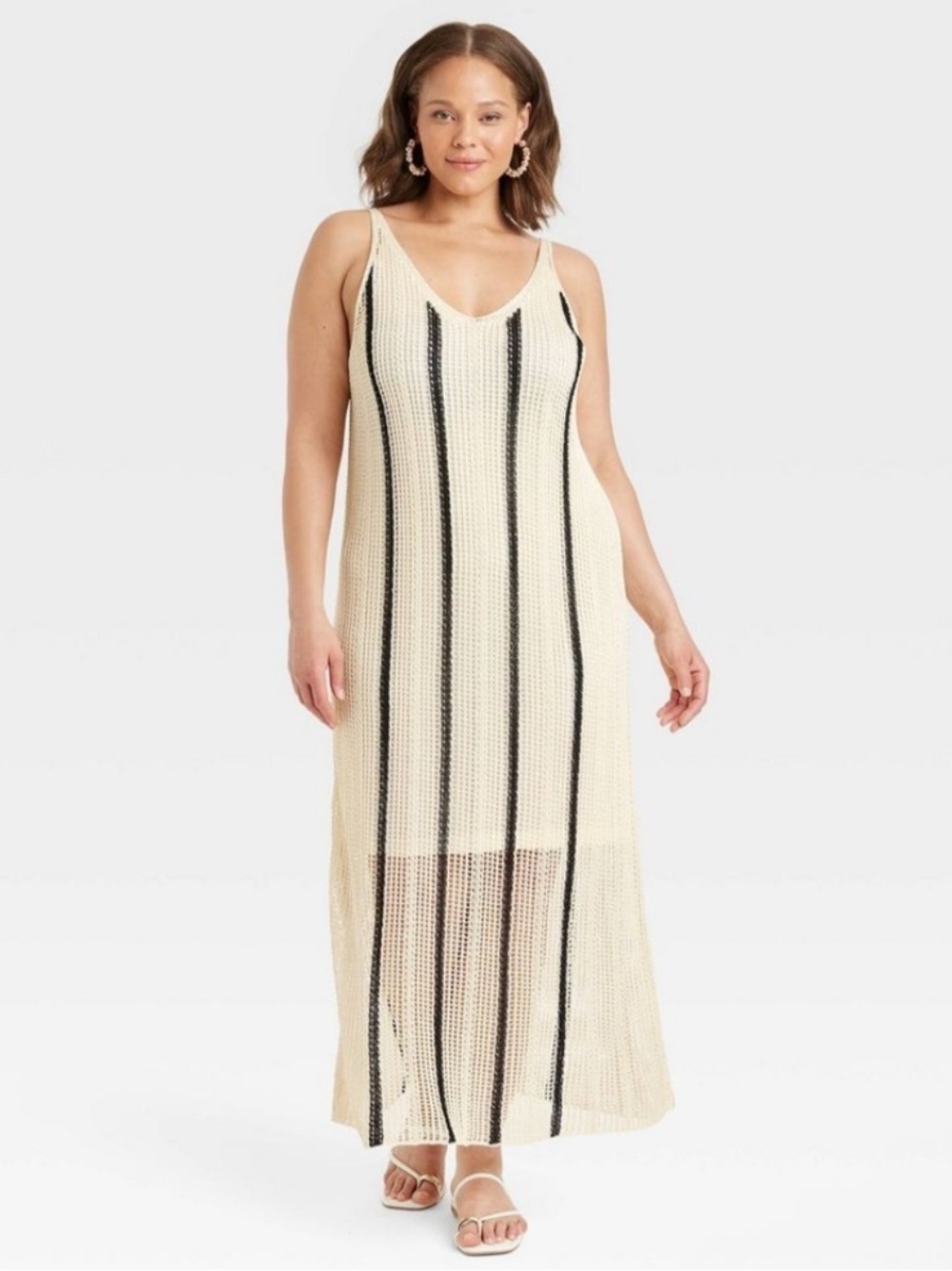Target - A New Day (3X) NWT Cream V-Neck Striped Knit Maxi Dress